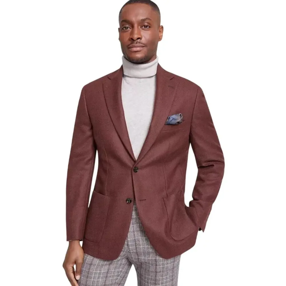 Tallia Men's Solid Rust Brown Wool Blend Classic Slim-Fit Sport Coat Size 48R